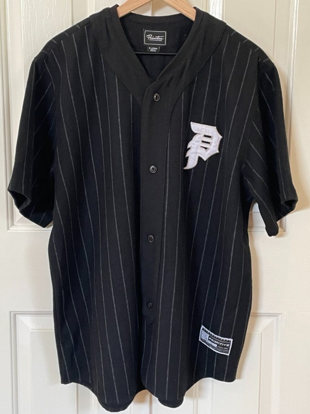Primitive Legend Baseball Jersey Mens XL Black Pinstripe Melton Wool Skate